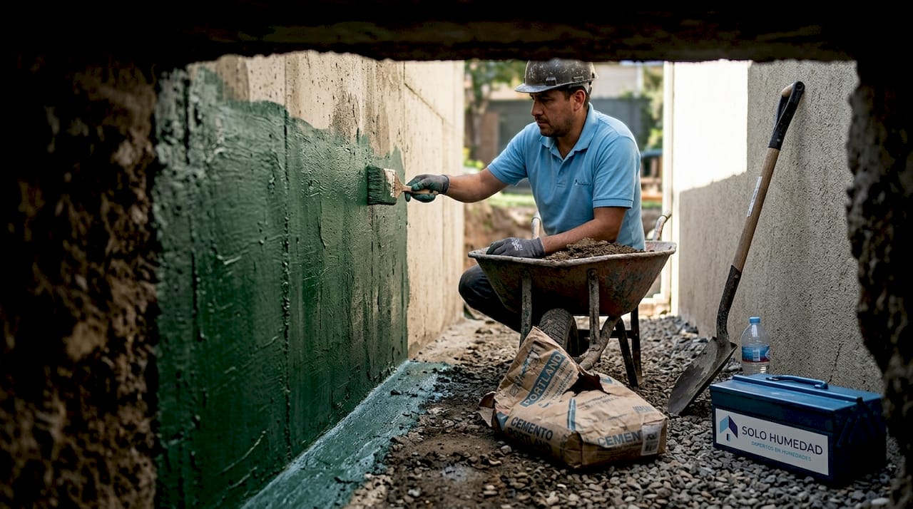 Colocación de impermeabilizante en el muro exterior