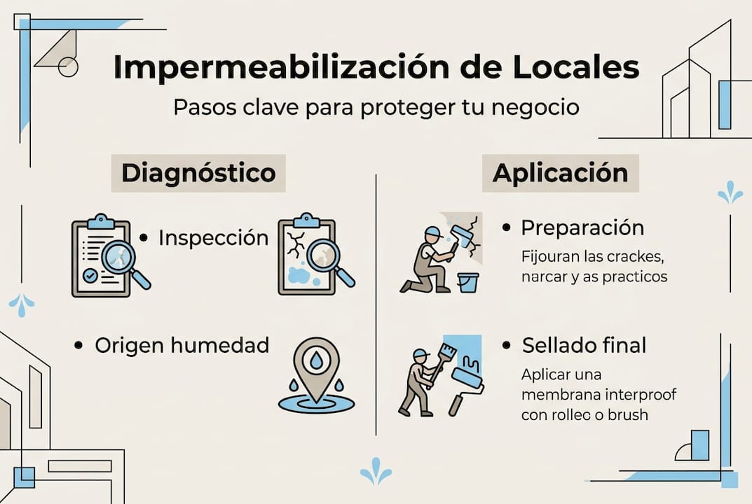 Guía visual con los pasos clave para impermeabilizar correctamente