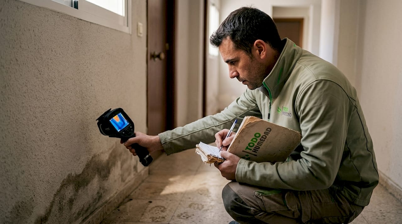 Especialista revisando una humedad en la pared