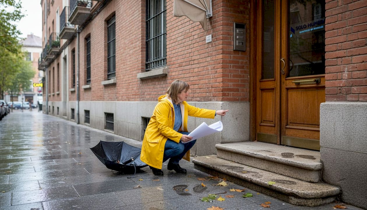 Inspección de daños en exteriores tras las lluvias en Madrid