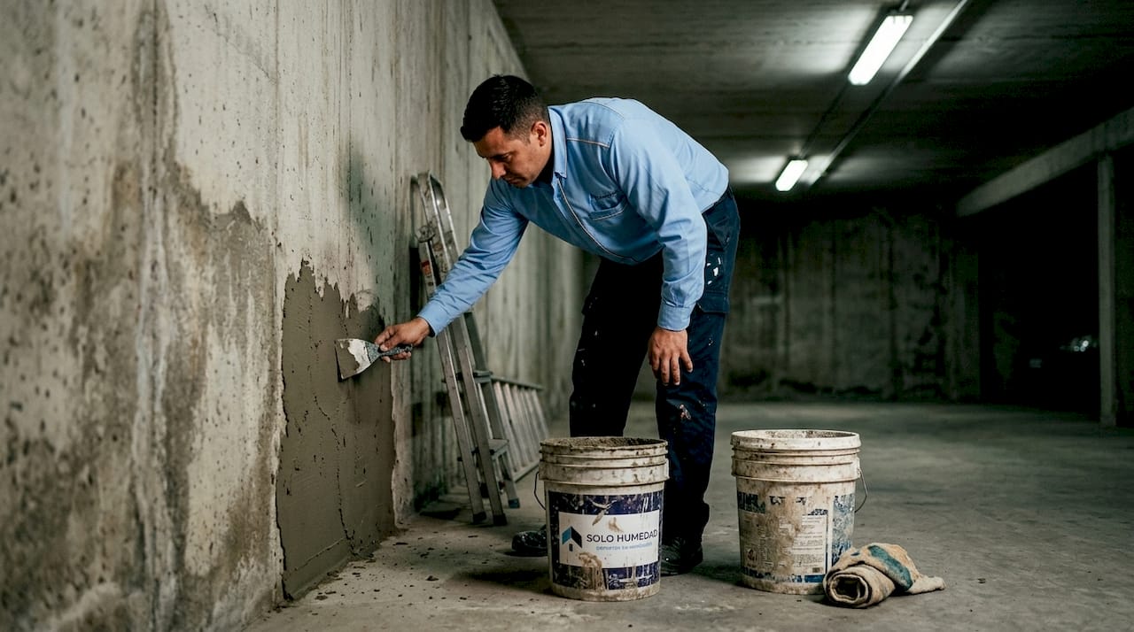 Colocación de mortero impermeabilizante en paredes interiores