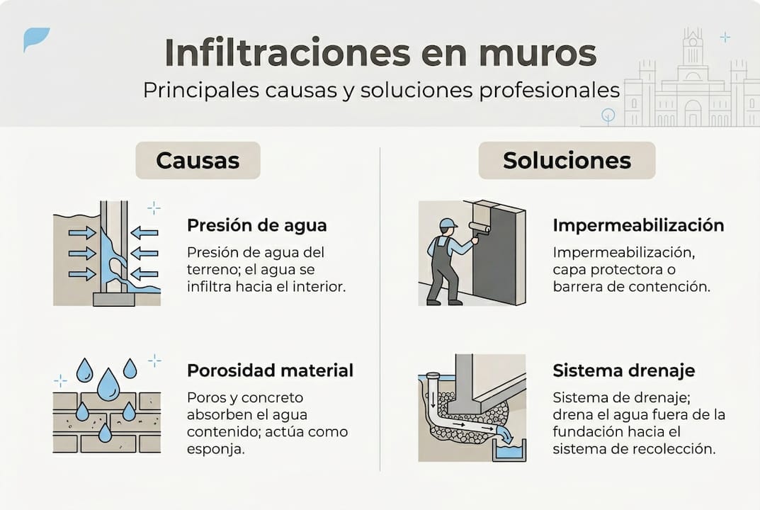 Infografía: por qué se producen filtraciones en los muros y cómo solucionarlas