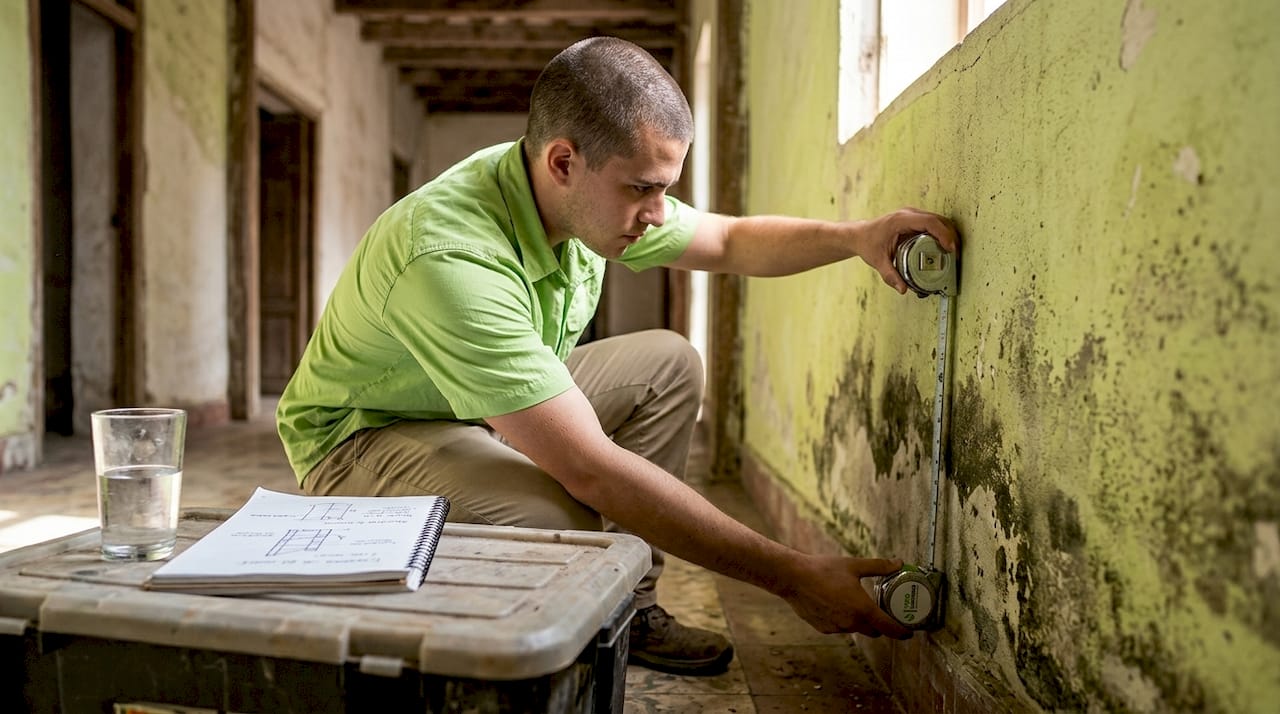 El ingeniero detecta presencia de humedad que asciende por la pared.