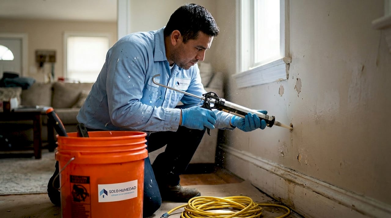 Especialista realizando un tratamiento profesional contra la humedad