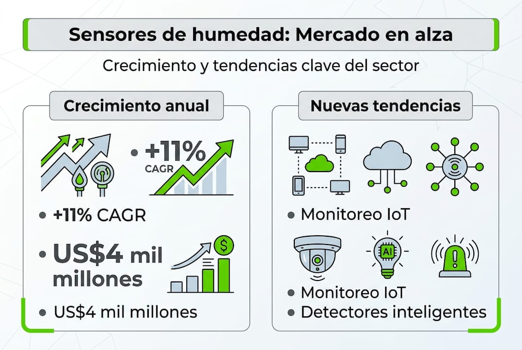 Infografía sobre la evolución y expansión del mercado de sensores de humedad