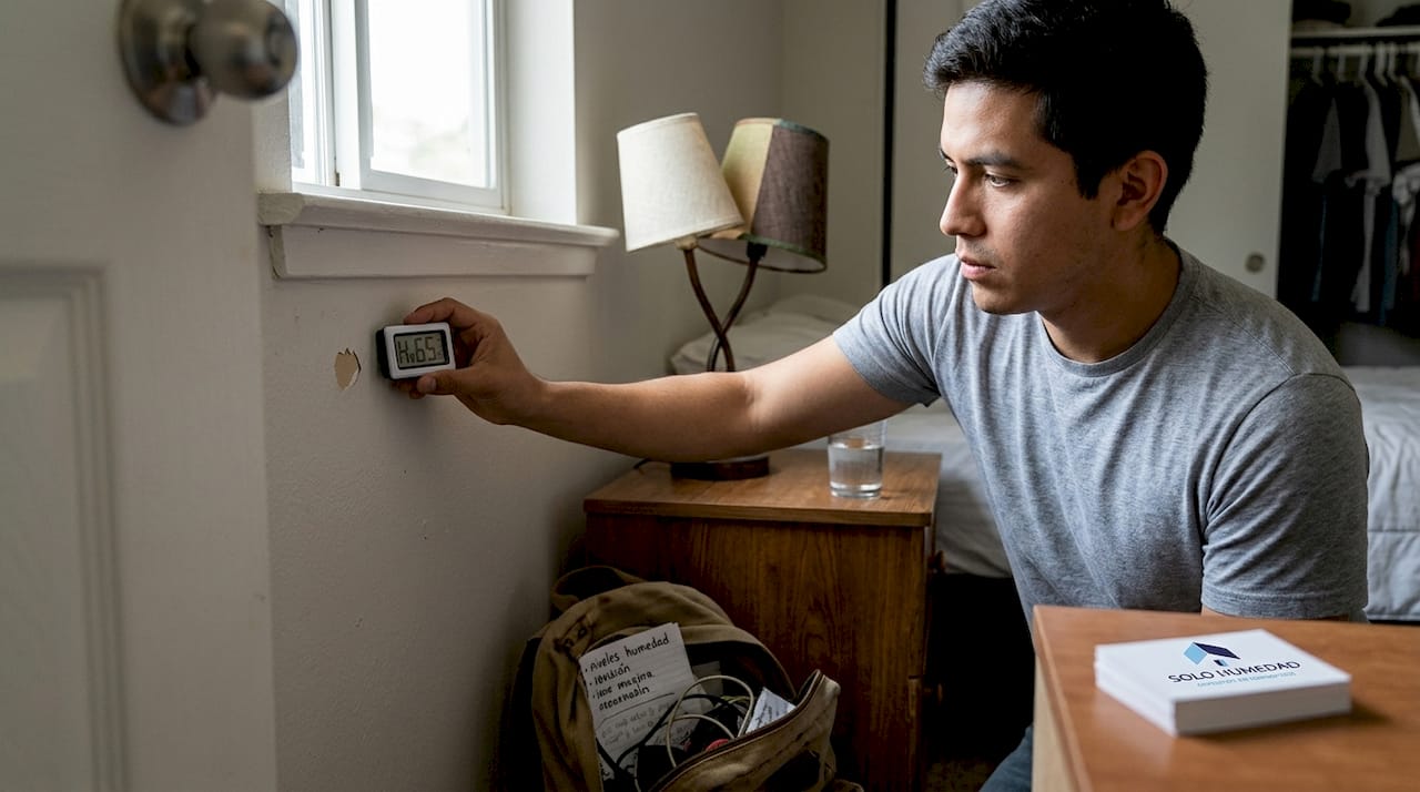 Persona comprobando el nivel de humedad con un higrómetro fabricado en casa