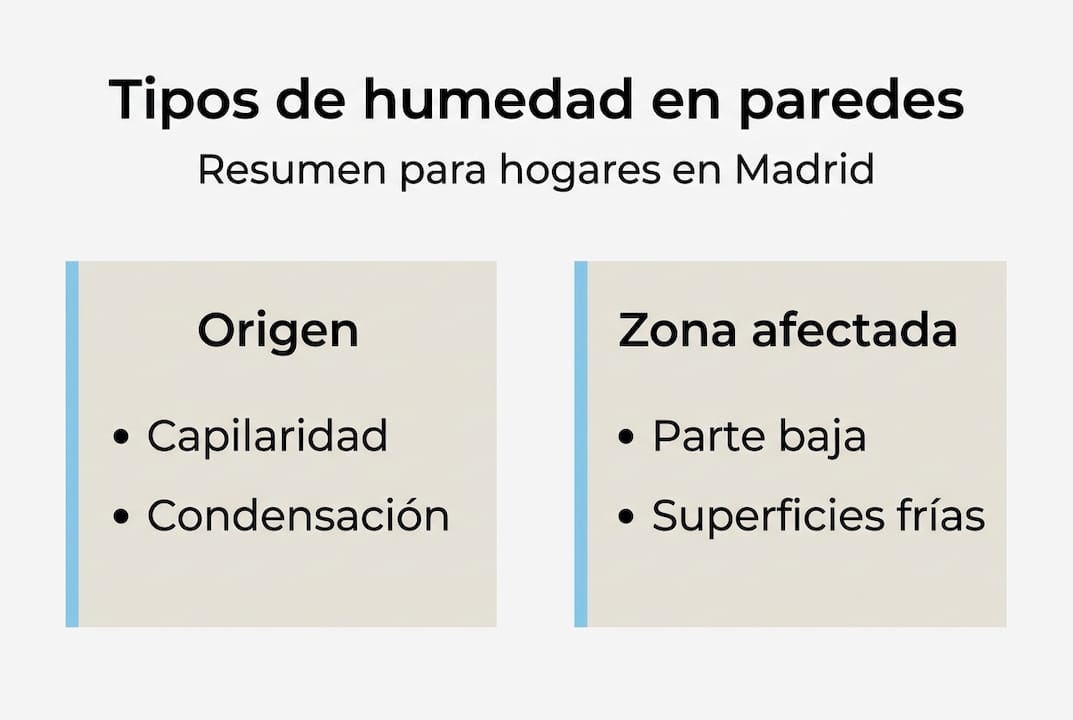 Infografía sobre los diferentes tipos de humedad en paredes y las áreas donde suelen aparecer