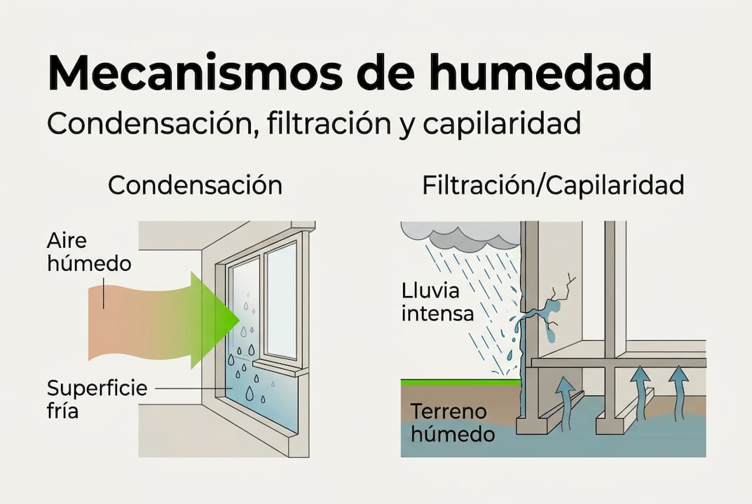 Infografía sobre cómo la climatología y la humedad funcionan y nos afectan
