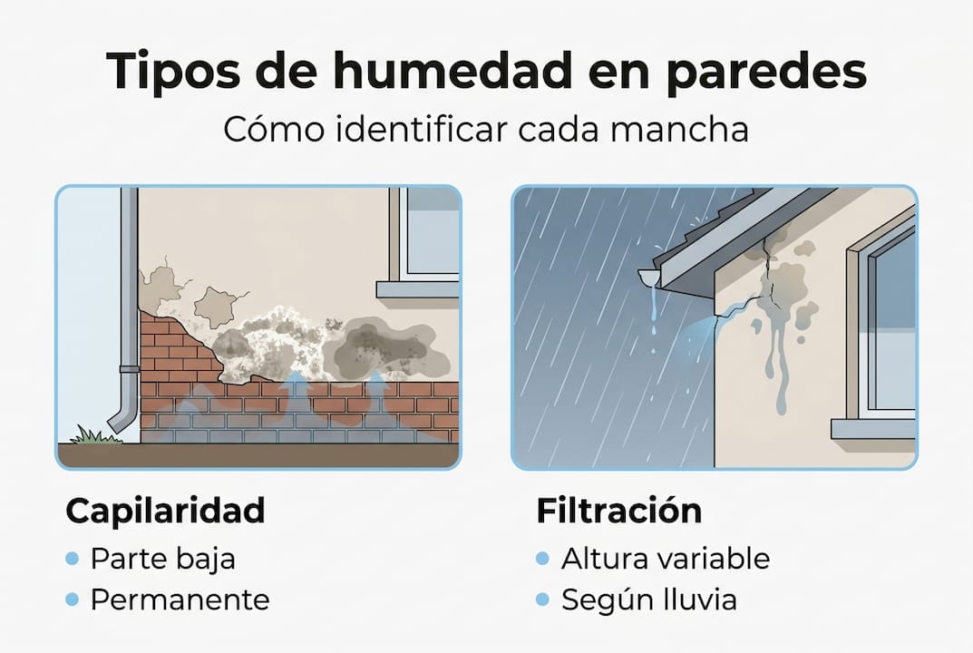 Guía visual sobre los diferentes tipos de humedad en las paredes