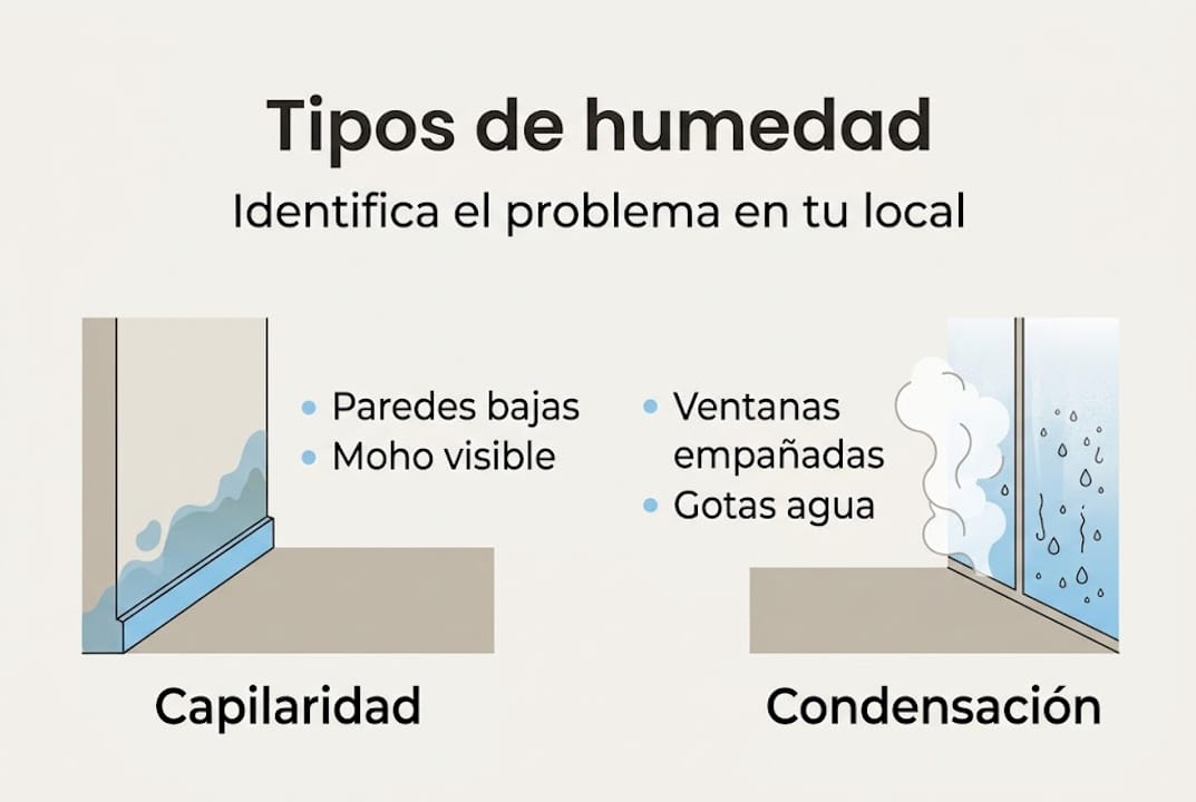 Infografía: diferentes tipos de humedad que pueden afectar a tu negocio, con ejemplos prácticos