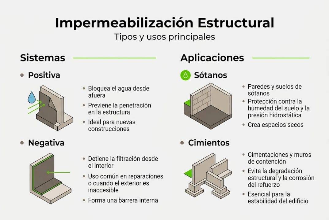 Guía visual sobre los diferentes métodos de impermeabilización estructural