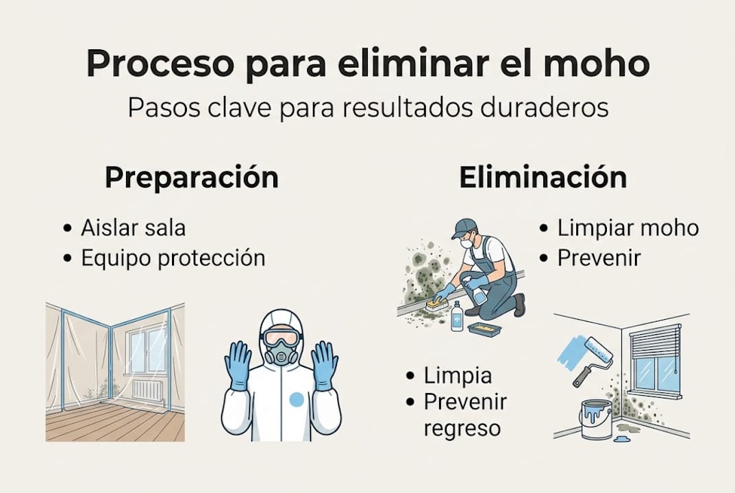 Infografía: pasos clave para eliminar el moho de forma profesional