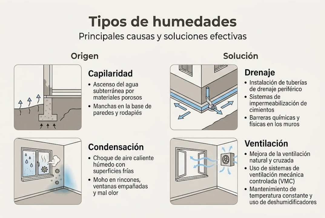 Guía visual sencilla sobre las diferentes clases de humedades y cómo solucionarlas