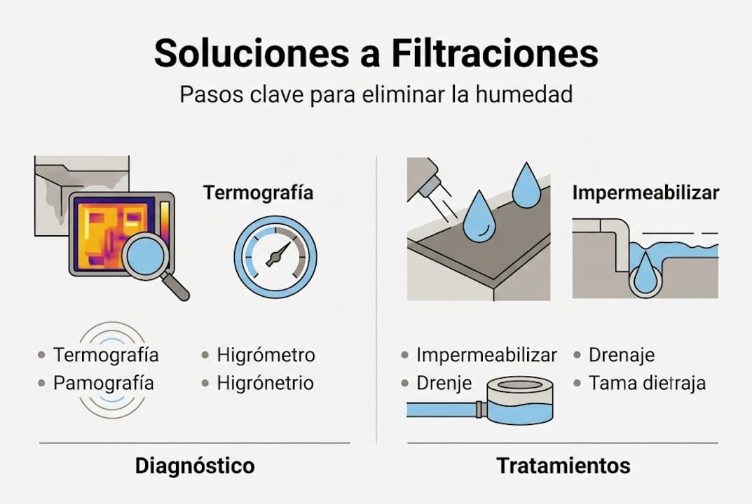 Infografía con las mejores soluciones para evitar filtraciones de agua