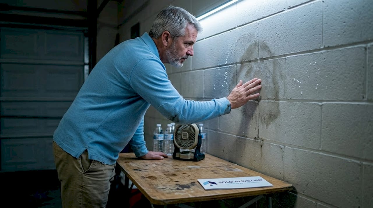 Persona revisando la humedad causada por la condensación