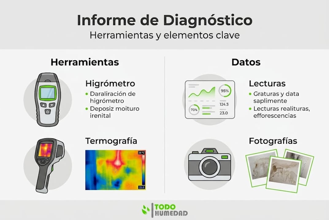 Infografía con los aspectos esenciales para identificar y diagnosticar problemas de humedad