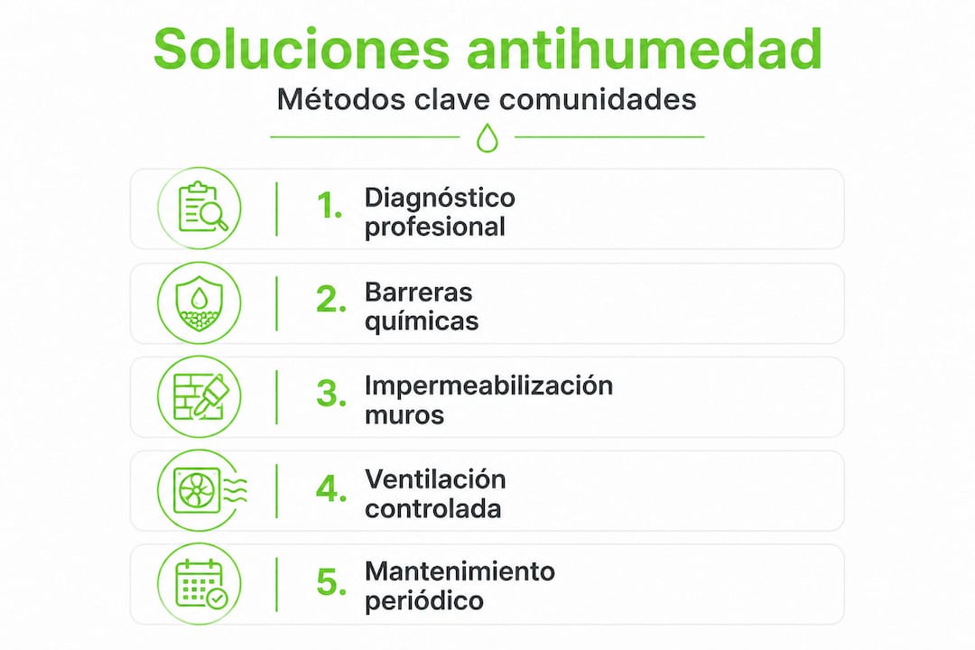 Guía visual con los pasos clave para eliminar la humedad en casa
