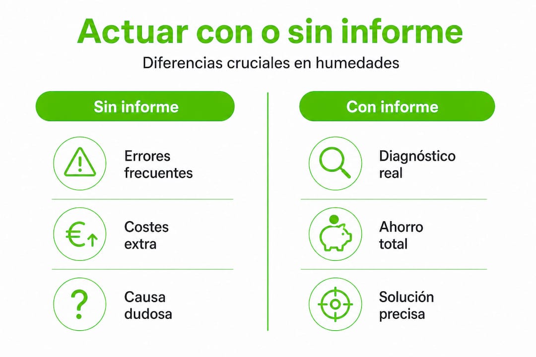 Infografía comparativa: diferencias entre actuar con y sin informe técnico