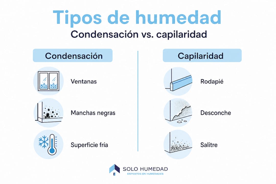 Infografía sobre las diferentes formas en que la humedad puede afectar el interior de una vivienda