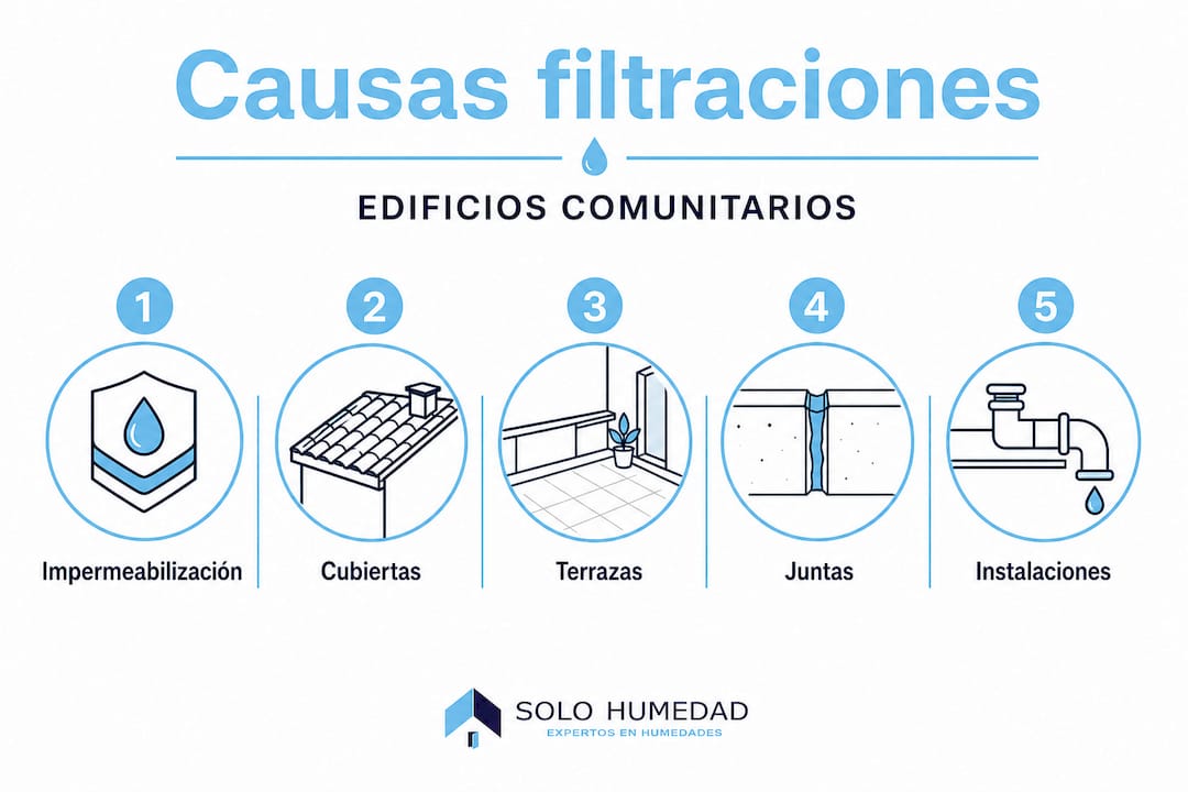 Infografía: fases clave de las filtraciones en edificios