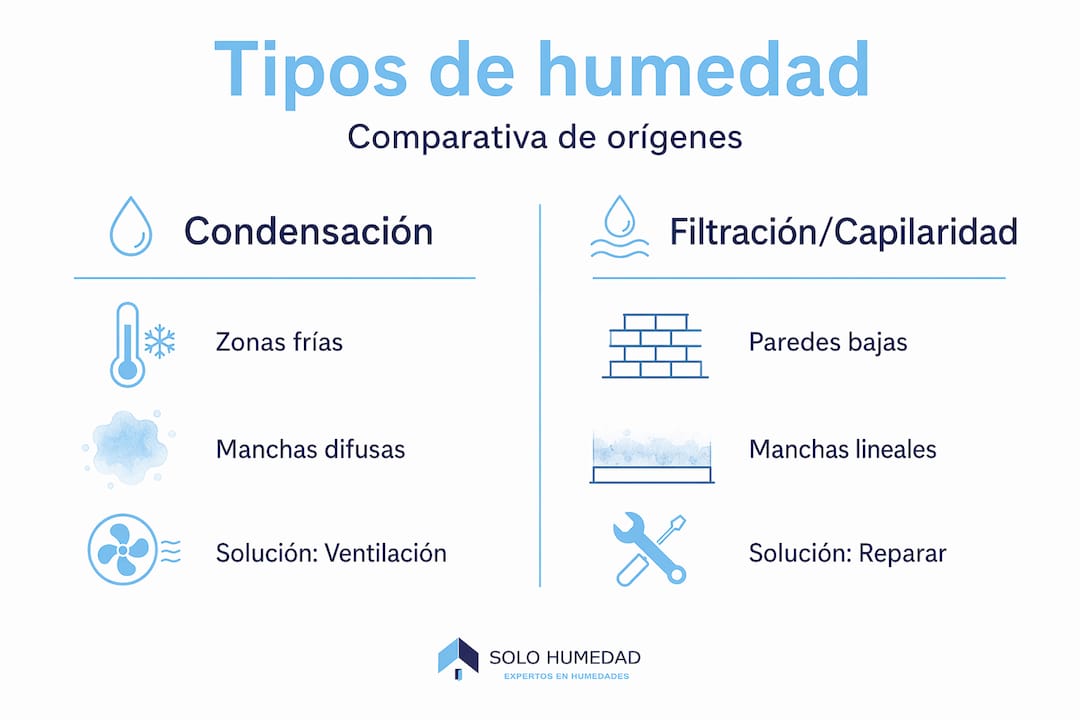 Infografía: diferencias entre los tipos de humedad y sus principales causas