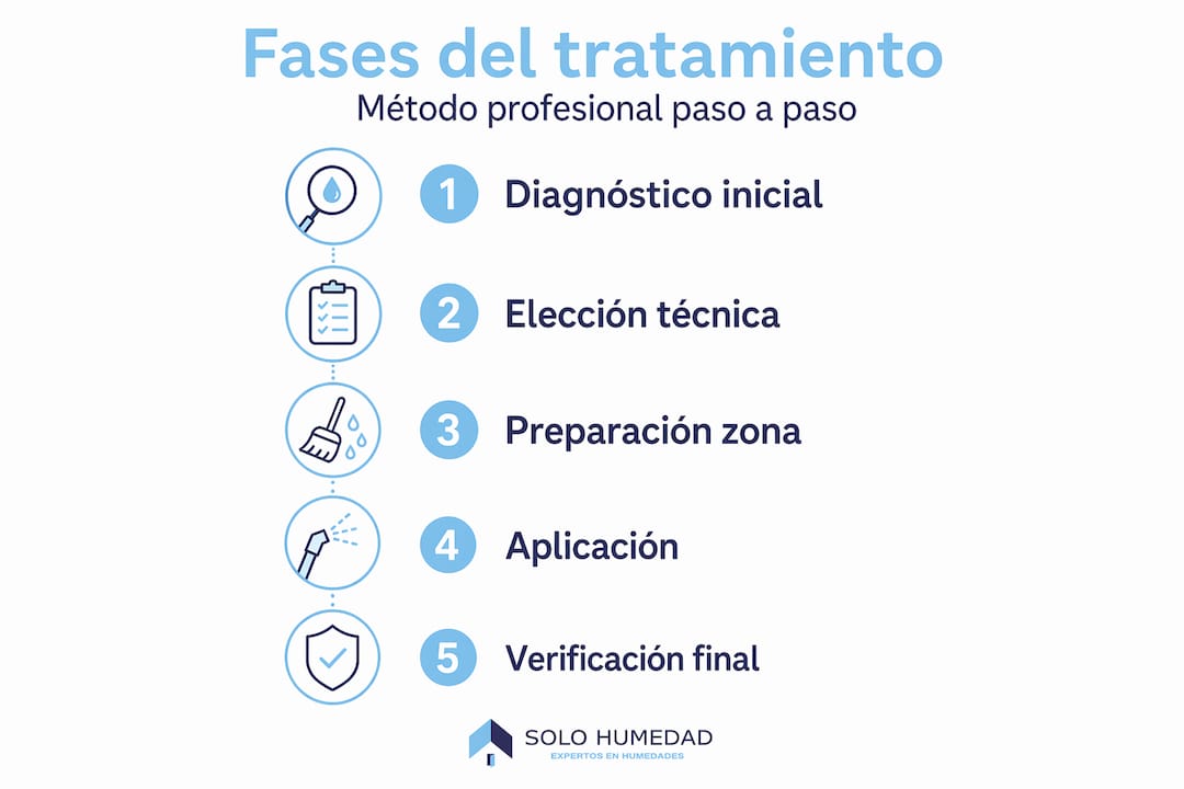 Infografía: pasos clave en el tratamiento profesional contra la humedad