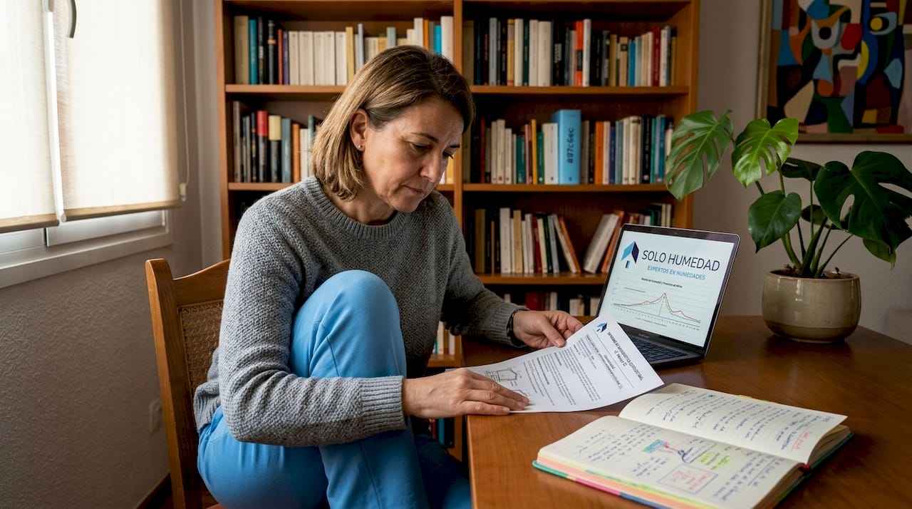 Dueña de la vivienda revisa el informe sobre la estructura de su casa