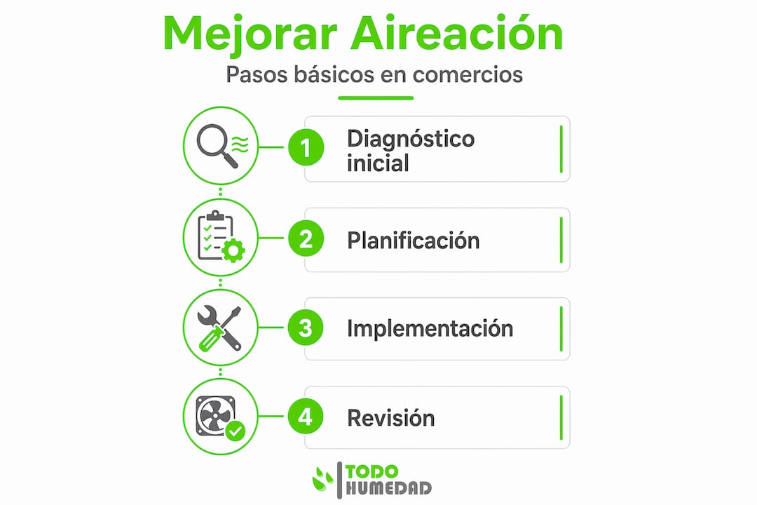 Guía visual con los pasos clave para realizar una aireación comercial