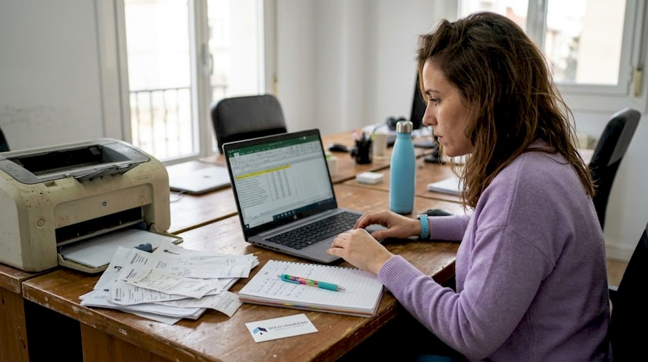 Responsable de oficina registrando los gastos de mantenimiento