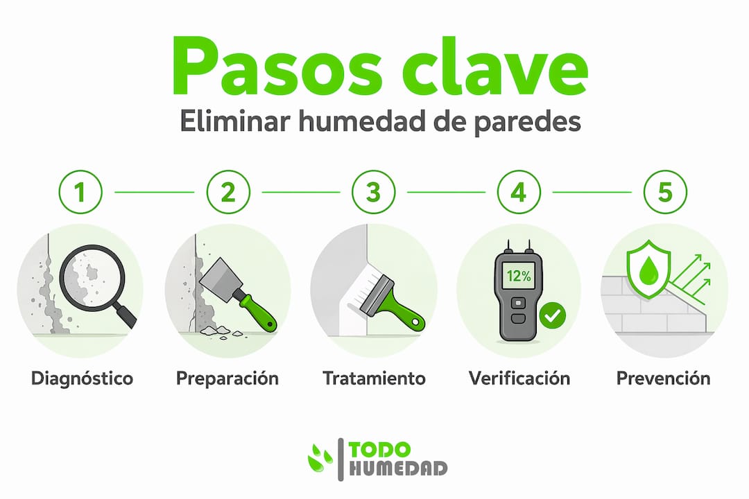 Guía visual con los pasos imprescindibles para quitar la humedad de las paredes