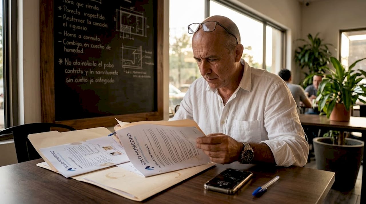 El aparejador revisa el informe de la inspección