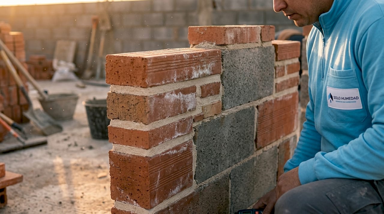 Construcción de muros utilizando materiales como ladrillo, hormigón y mortero.