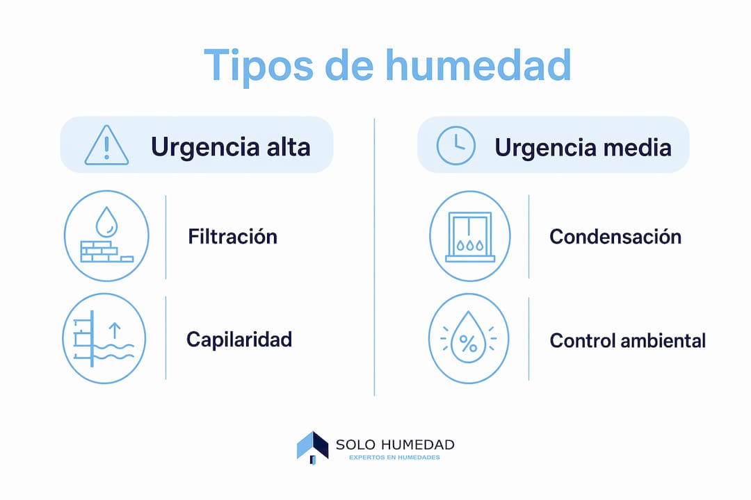 Infografía sobre los diferentes tipos de humedad y su nivel de urgencia