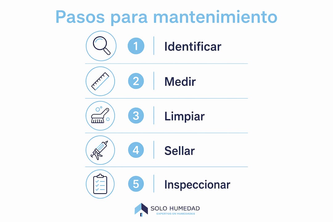 Infografía con los pasos clave para mantener el nivel de humedad adecuado