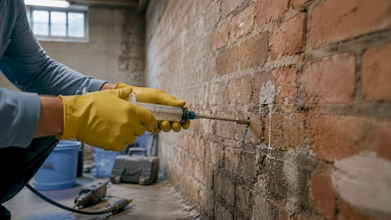 Aplicación de resina sobre una pared con humedad