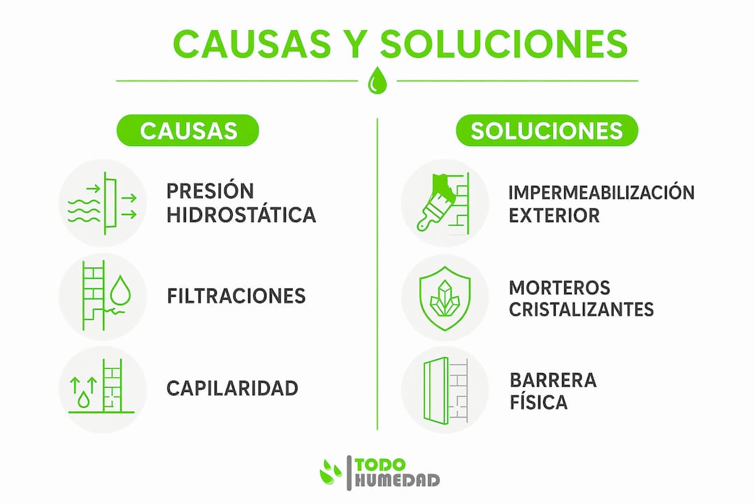 Guía visual sobre por qué aparece la humedad en los sótanos y cómo puedes solucionarla