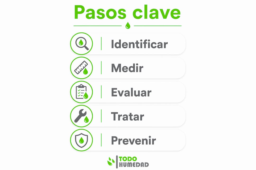 Infografía con los pasos clave para eliminar la humedad por capilaridad en casa