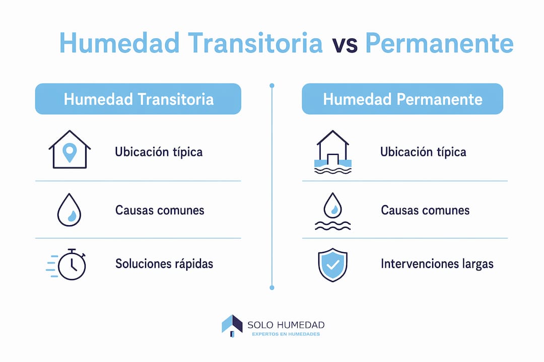 Infografía: diferencias clave entre humedad temporal y humedad permanente