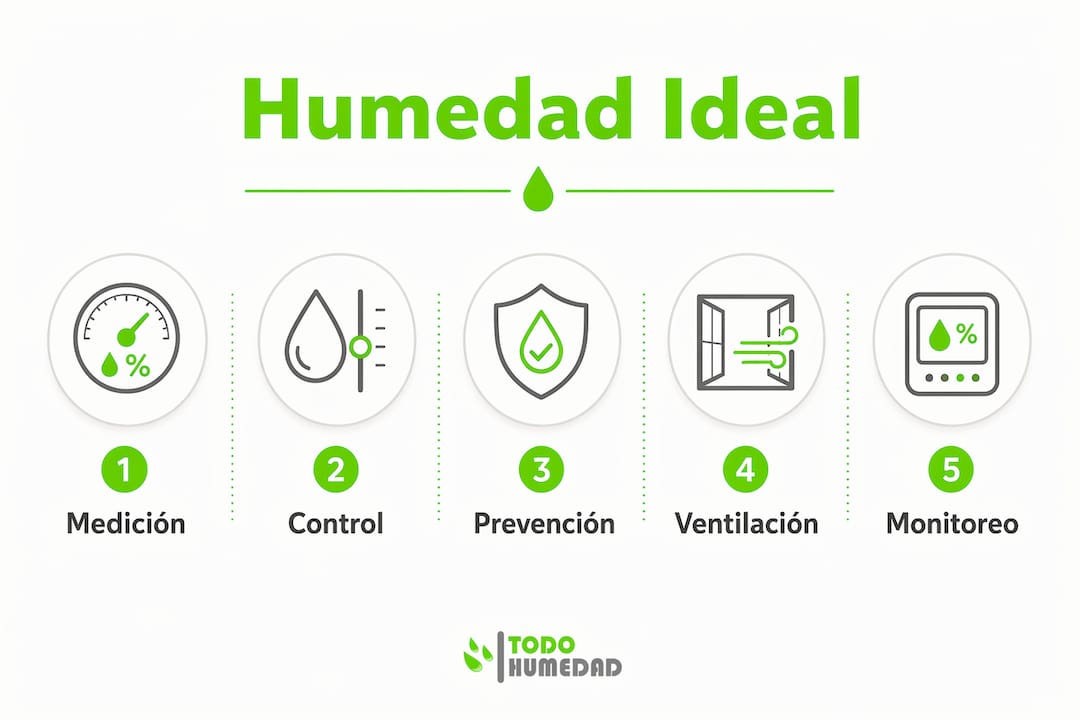 Guía visual con recomendaciones para lograr y mantener el nivel de humedad óptimo en casa