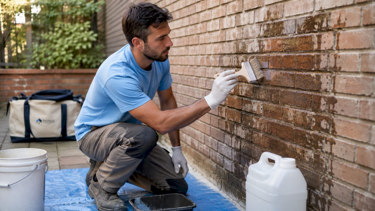 Aplicación de impermeabilizante sobre una pared húmeda
