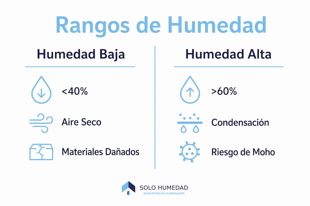 Infografía sobre las diferencias entre niveles bajos y altos de humedad en el hogar