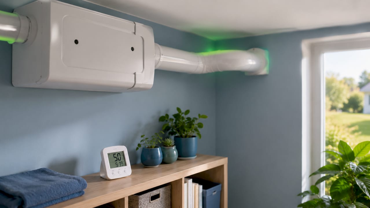 Sistema de ventilación con higrómetro integrado en la pared interior