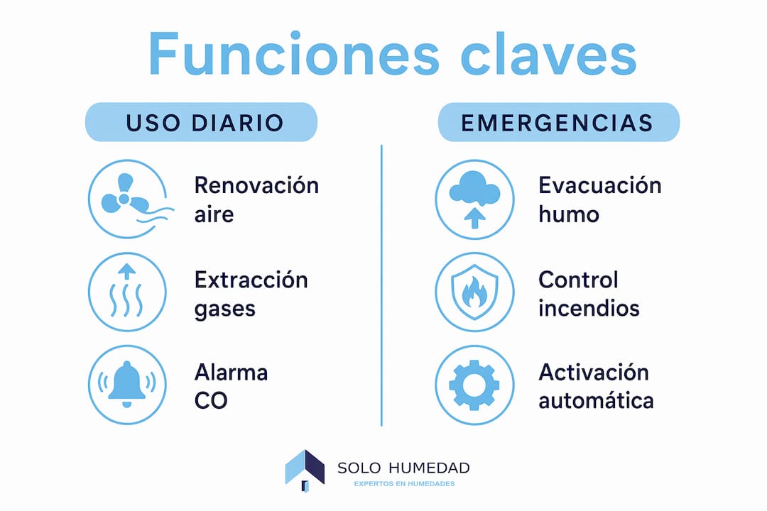 Infografía sobre las principales funciones de la ventilación en aparcamientos