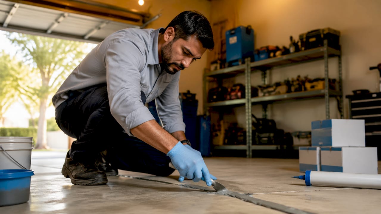 Aplicación de masilla en una junta estructural con las manos