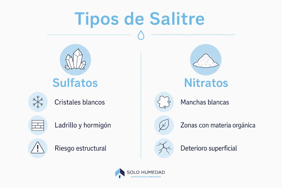 Infografía que muestra las diferencias entre los distintos tipos de salitre: sulfatos y nitratos