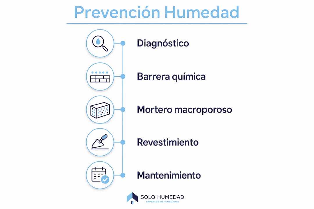 Guía visual con pasos clave para evitar la aparición de humedad por capilaridad