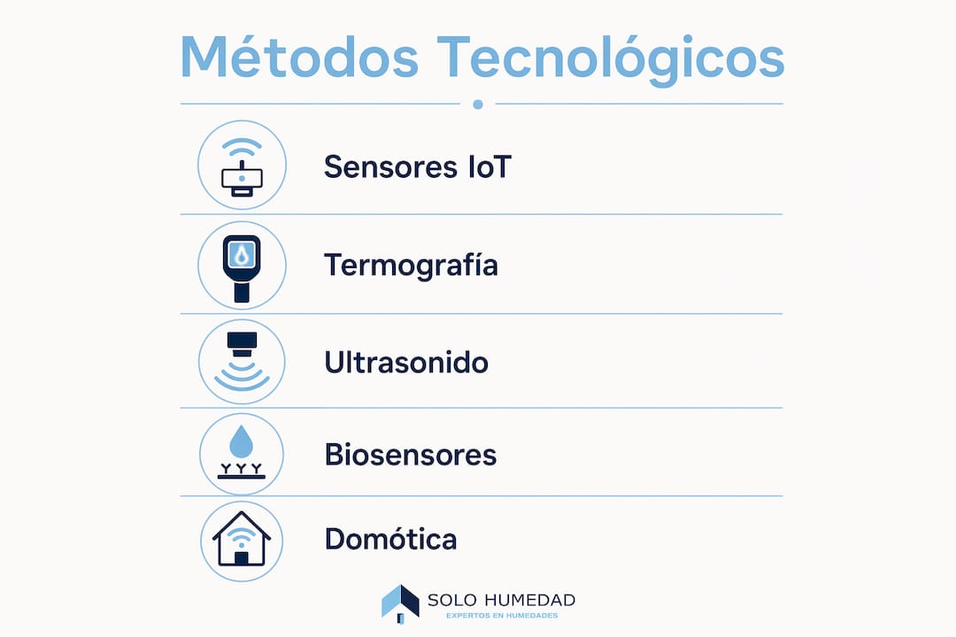 Infografía sobre las distintas fases y soluciones tecnológicas para identificar la presencia de humedad