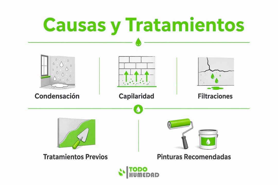 Infografía sobre las principales razones por las que la pintura se desprende debido a la humedad y cómo puedes solucionarlo.