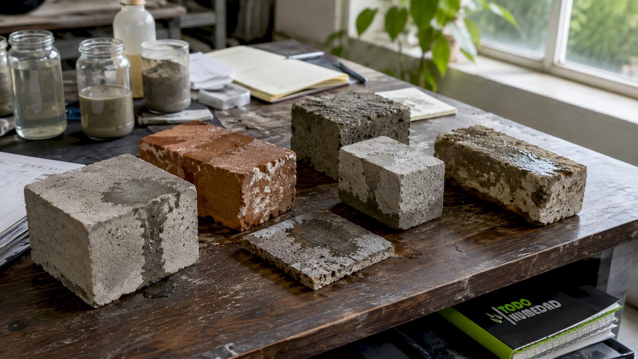 Muestras de materiales que presentan humedad visible en el laboratorio