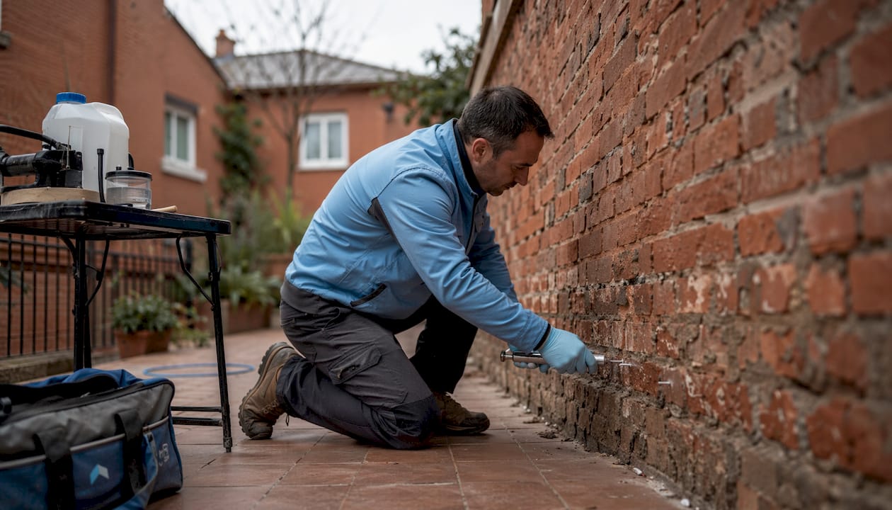 Aplicación de tratamientos impermeabilizantes mediante inyecciones en la pared exterior
